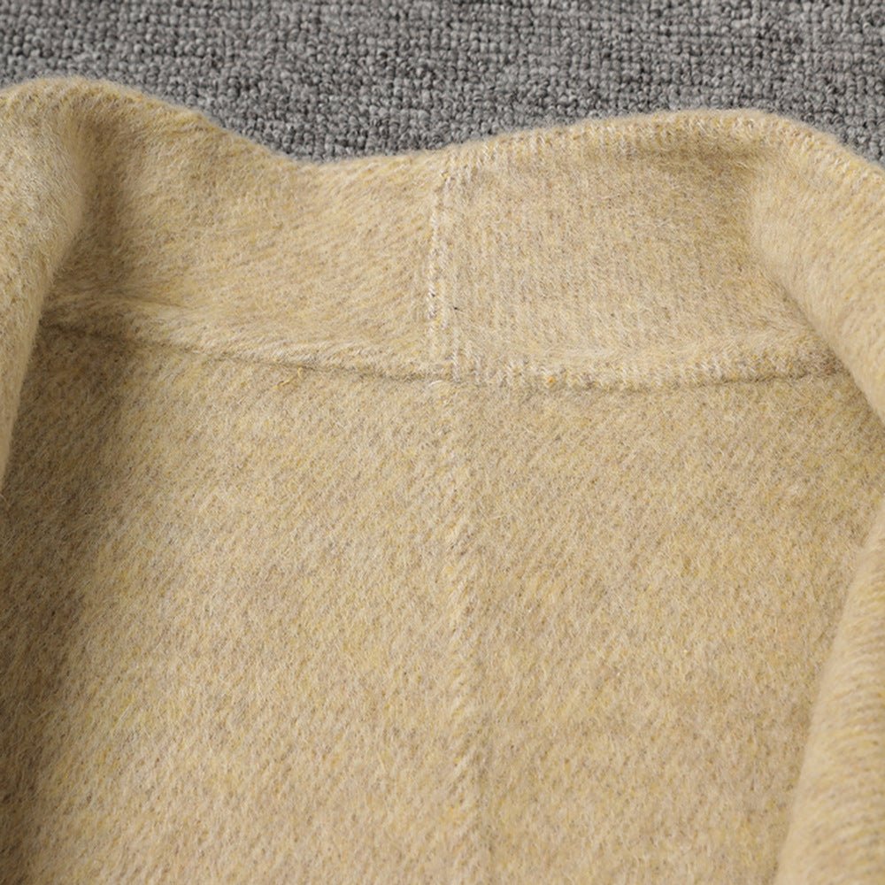 Beige Wool Coat With Wrap Belt, Soft Texture