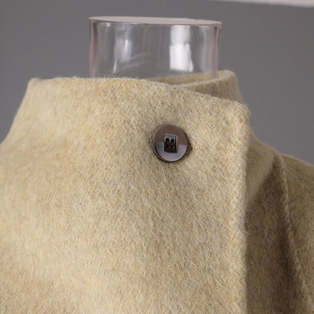 Beige Wool Coat With Wrap Belt, Soft Texture