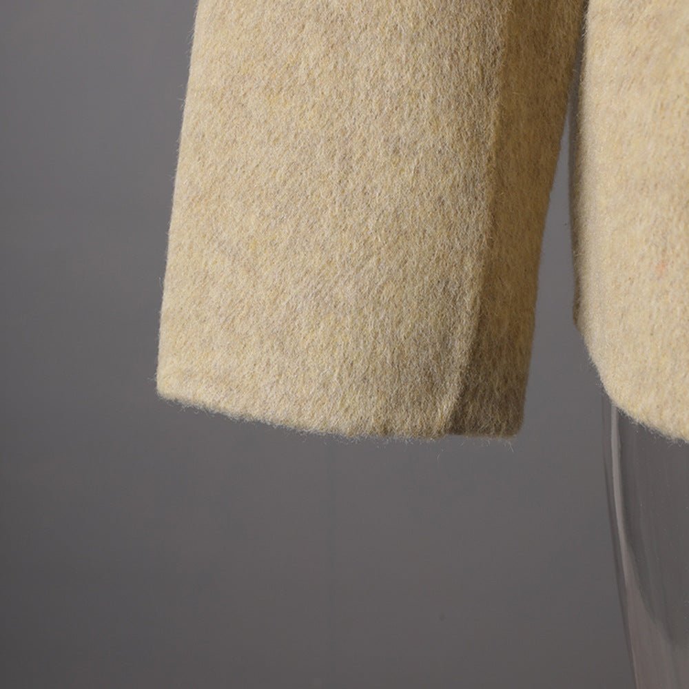 Beige Wool Coat With Wrap Belt, Soft Texture