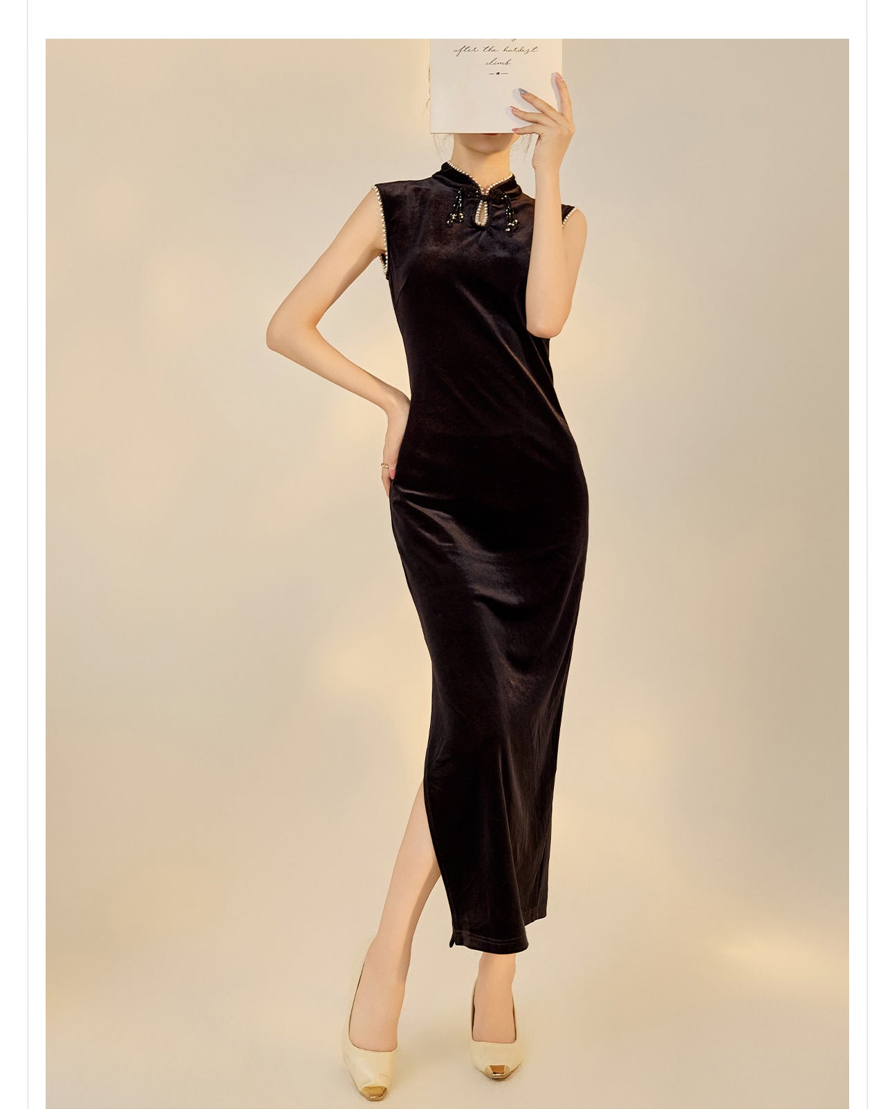 Black Velvet Dress With Beads