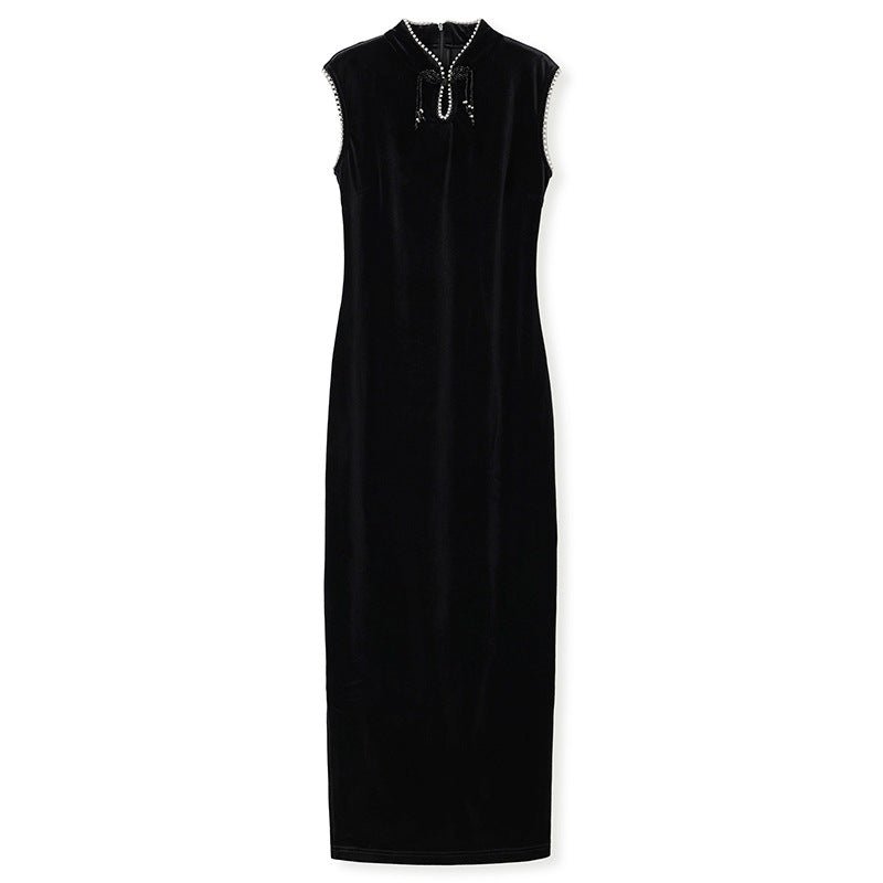 Black Velvet Dress With Beads