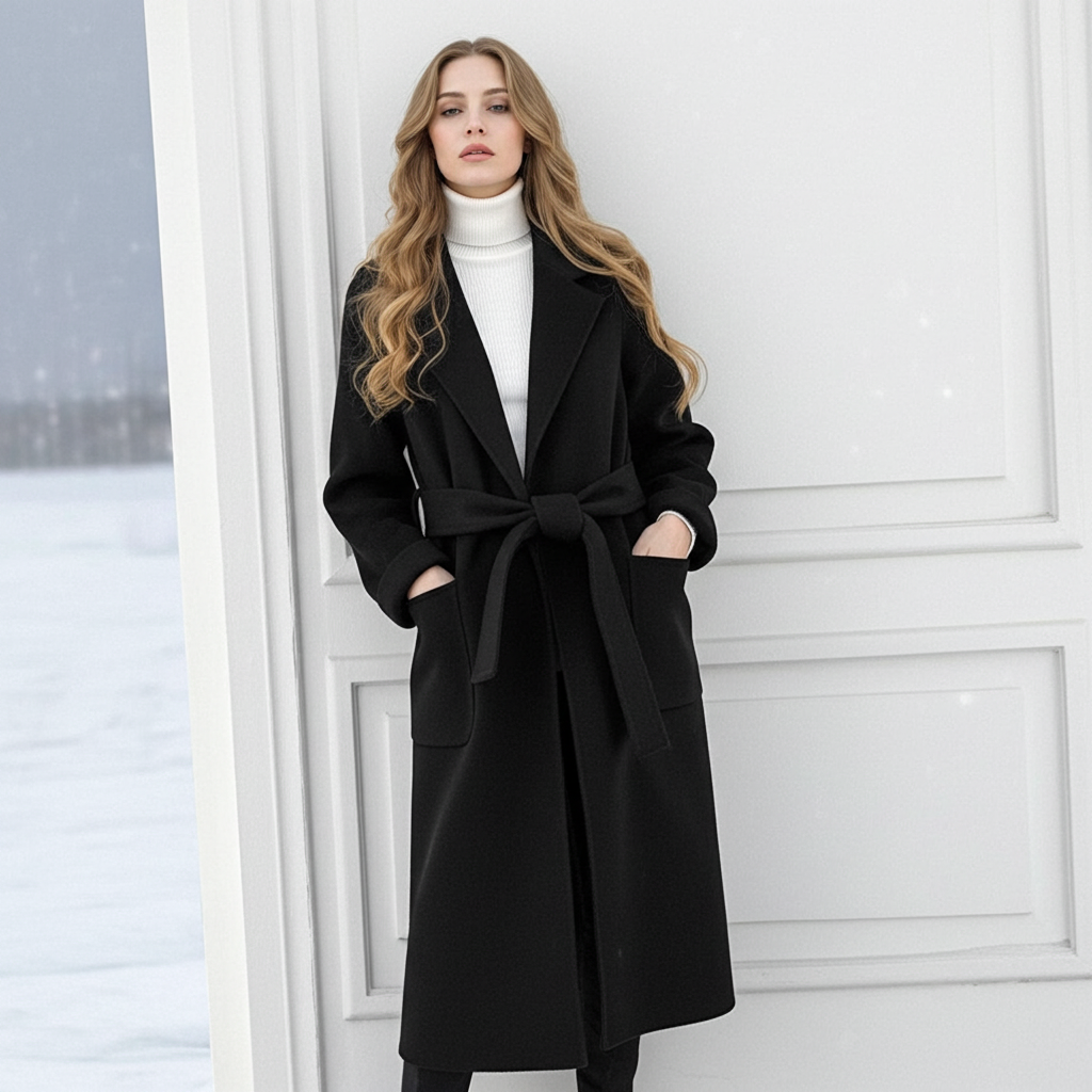 Elegant Wool And Cashmere Coat With Fitted Cut And Suit Collar