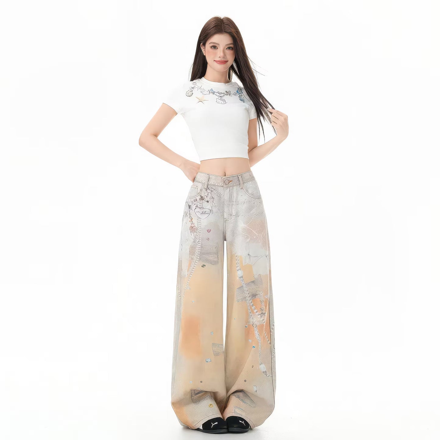 Graffiti Orange Jeans With 3D Print