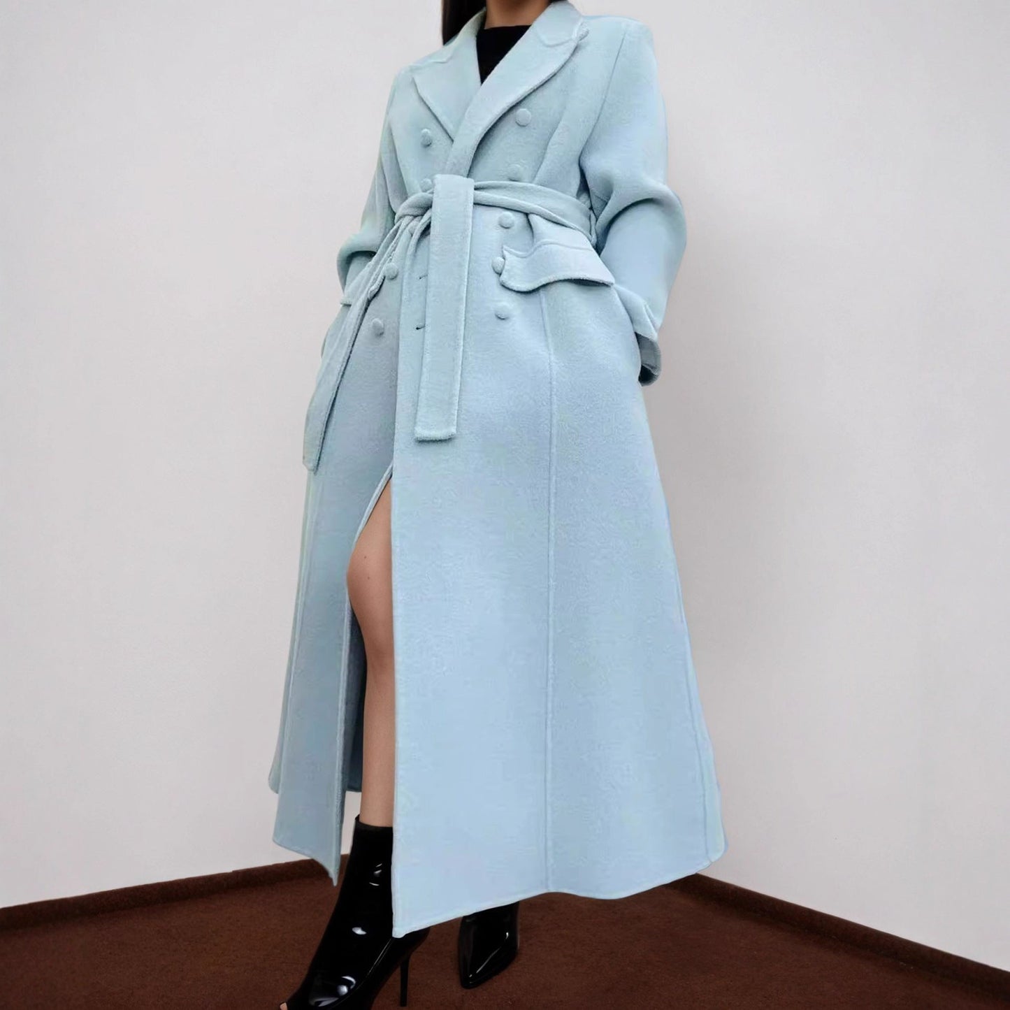 Long Baby Blue Wool Coat